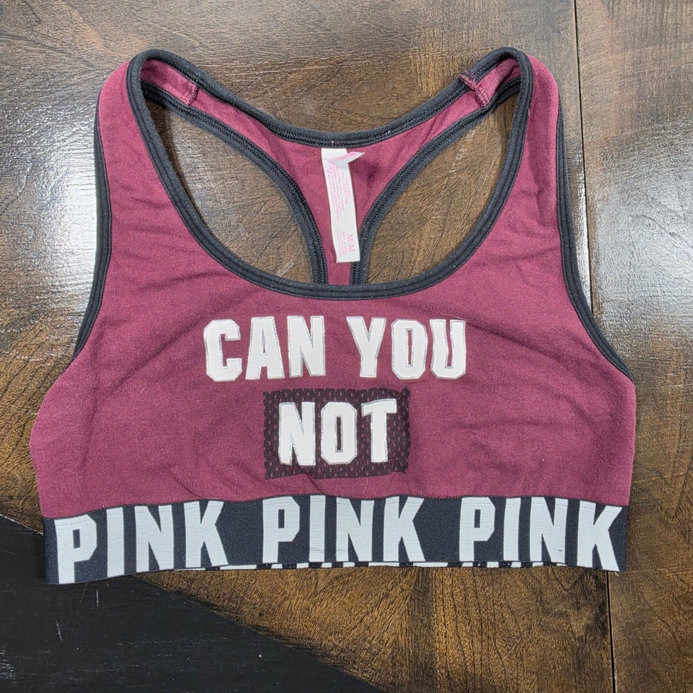 Victoria's Secret PINK Sports Bra Women Medium "Can You Not" Graphic Racerback